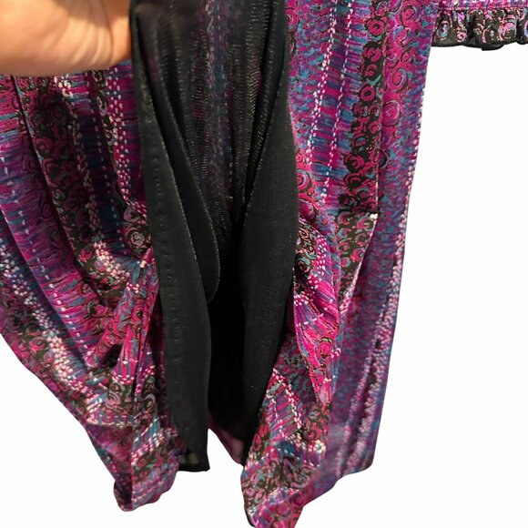 ✨Diolen Size 44/ L US Vintage Multicolor Dress With Ruffle Collar & Long Sleeves - Picture 6 of 9